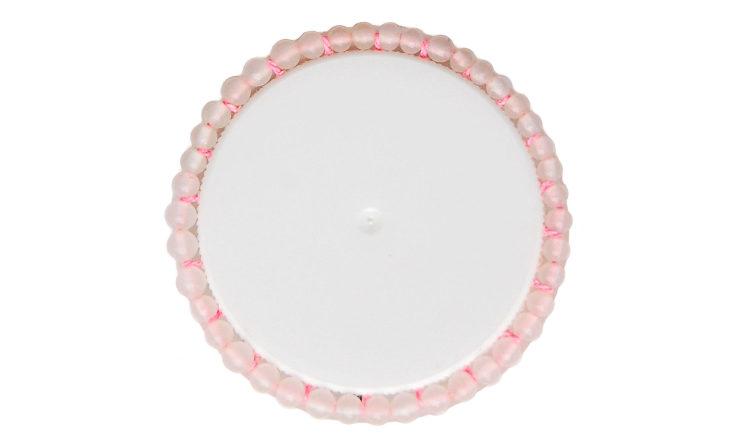 Single Row Beaded Brooch, reused pill bottle cap, cotton thread, plastic beads, steel pin back, approximately 2" around, $120 Contact us for purchase