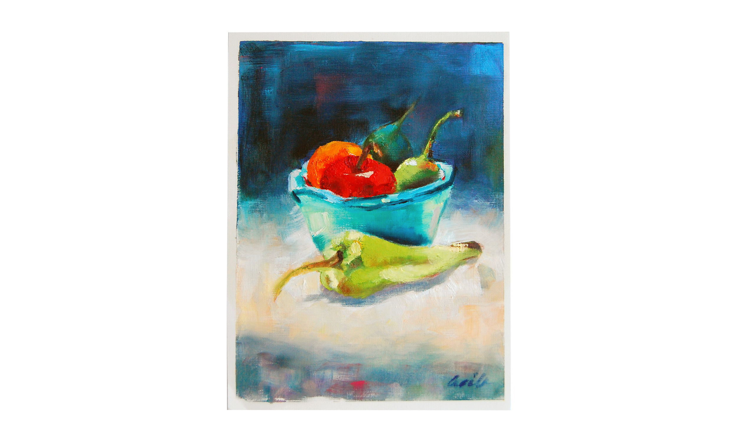 Peppers and Fruit, oil on paper, 9" x 12", $175 Contact us for purchase