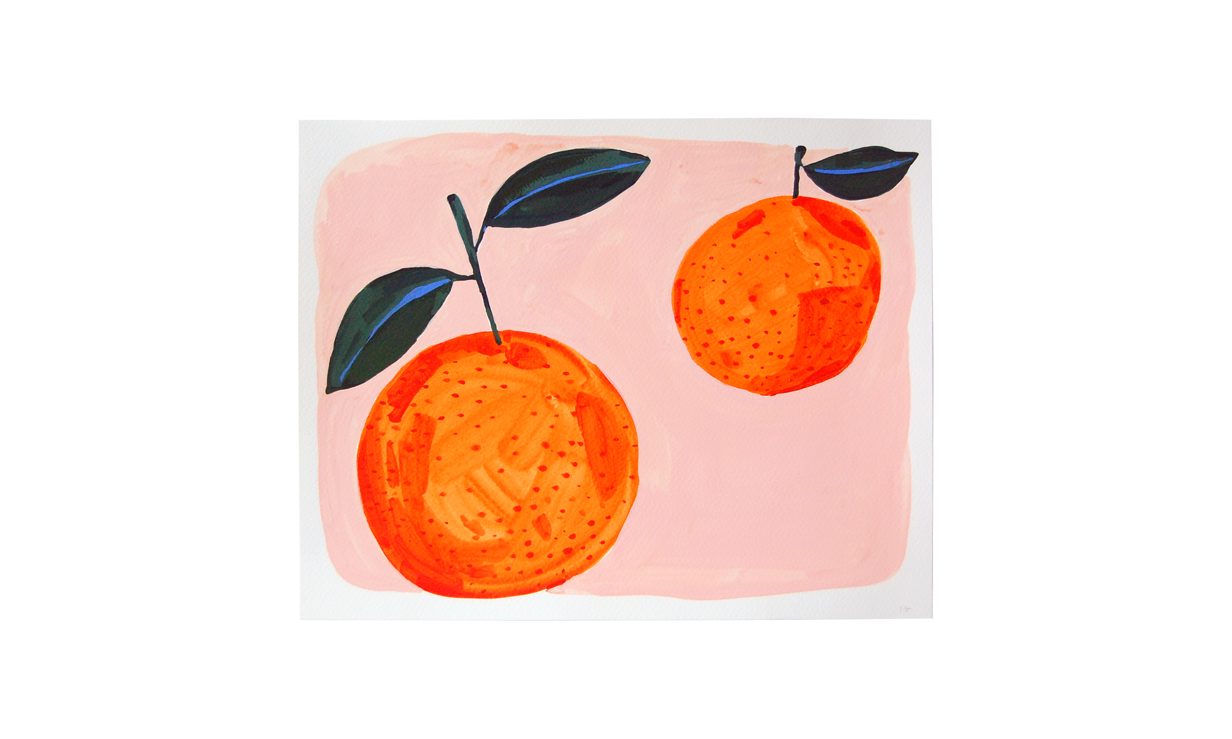 Two Oranges, ink, watercolor and gouache on paper, 11" x 14", $250 Contact us for purchase
