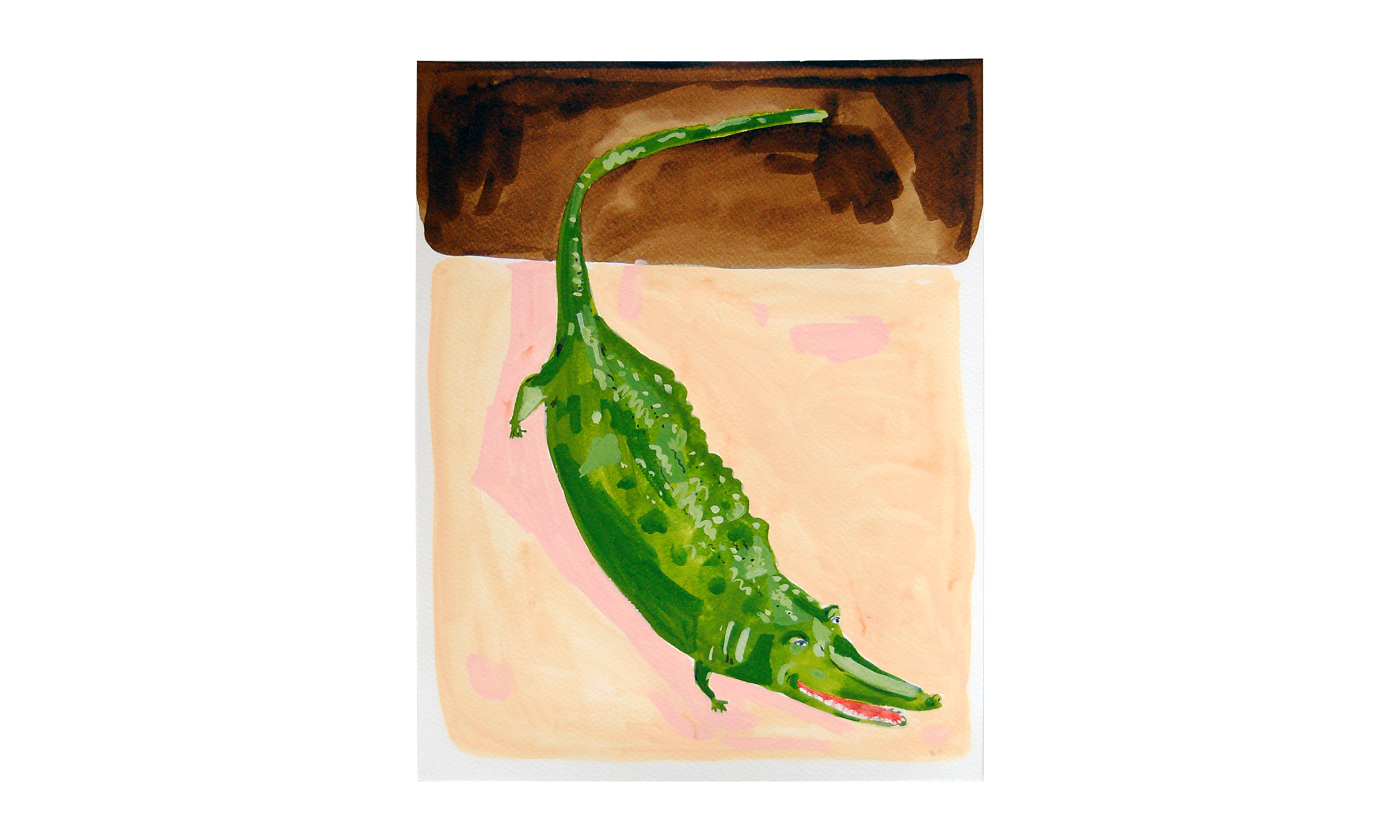 Crocodile, ink, watercolor and gouache on paper, 11" x 14", $250 Contact us for purchase