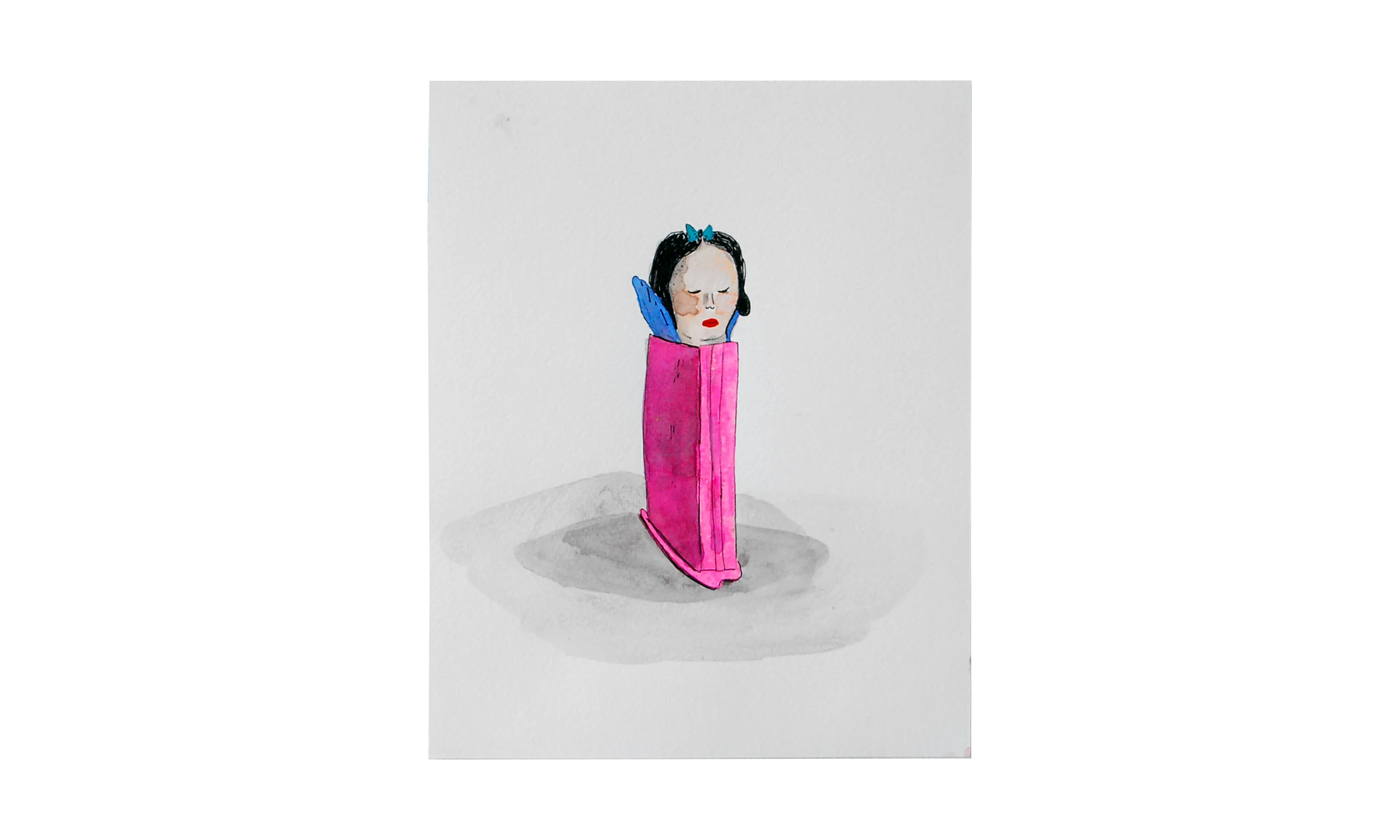 Snow White Pez, ink and watercolor on paper, 9" x 9", $175 Contact us for purchase