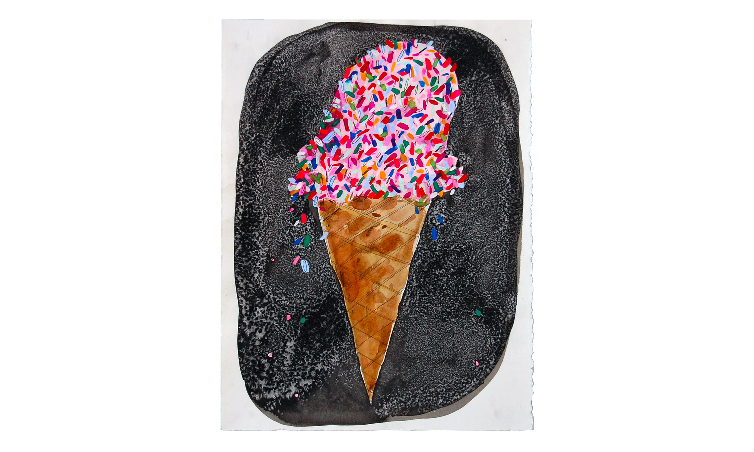 Ice Cream with Sprinkles, ink, watercolor and acrylic on paper, 11" x 15", $350 Contact us for purchase