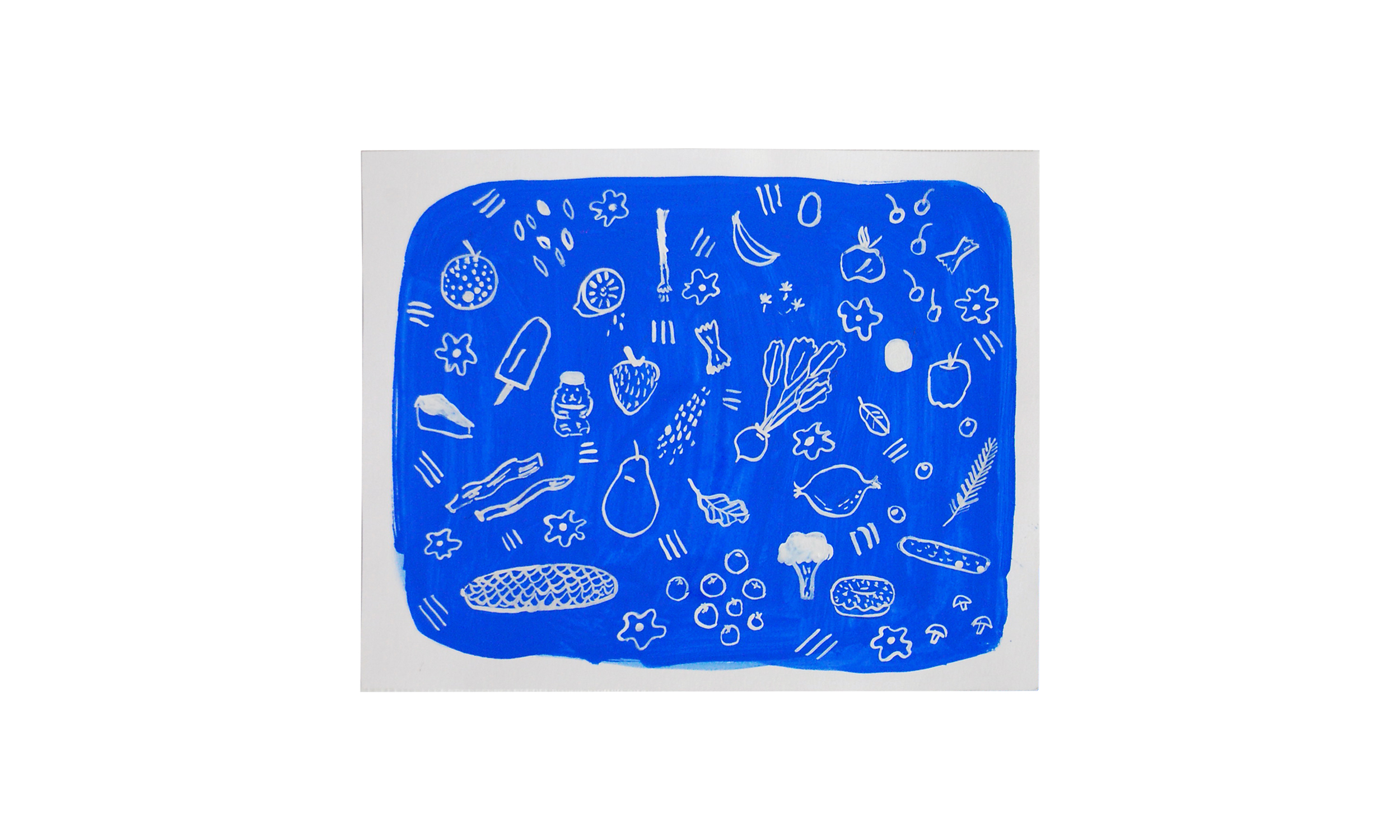 Blue and White Foods, watercolor and gouache on paper, 8" x 10", $150 Contact us for purchase