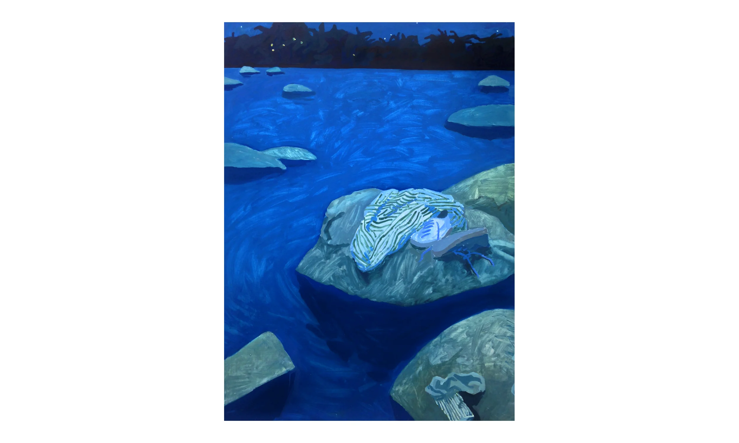 River Stripes, Blue Of Night, oil on panel, 36" x 48 ", 2018, $5,000 Contact us for purchase