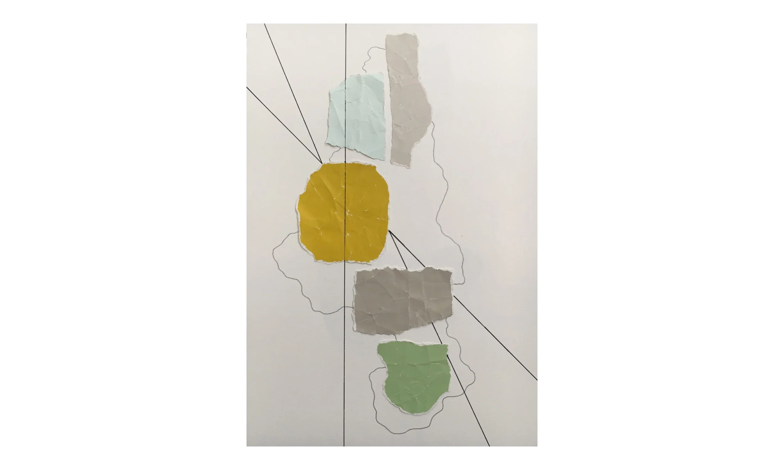 Imaginary Maps 2 , paint chips on paper, pen, pencil, 9 x 12 inches, unframed, $200 Contact us for purchase