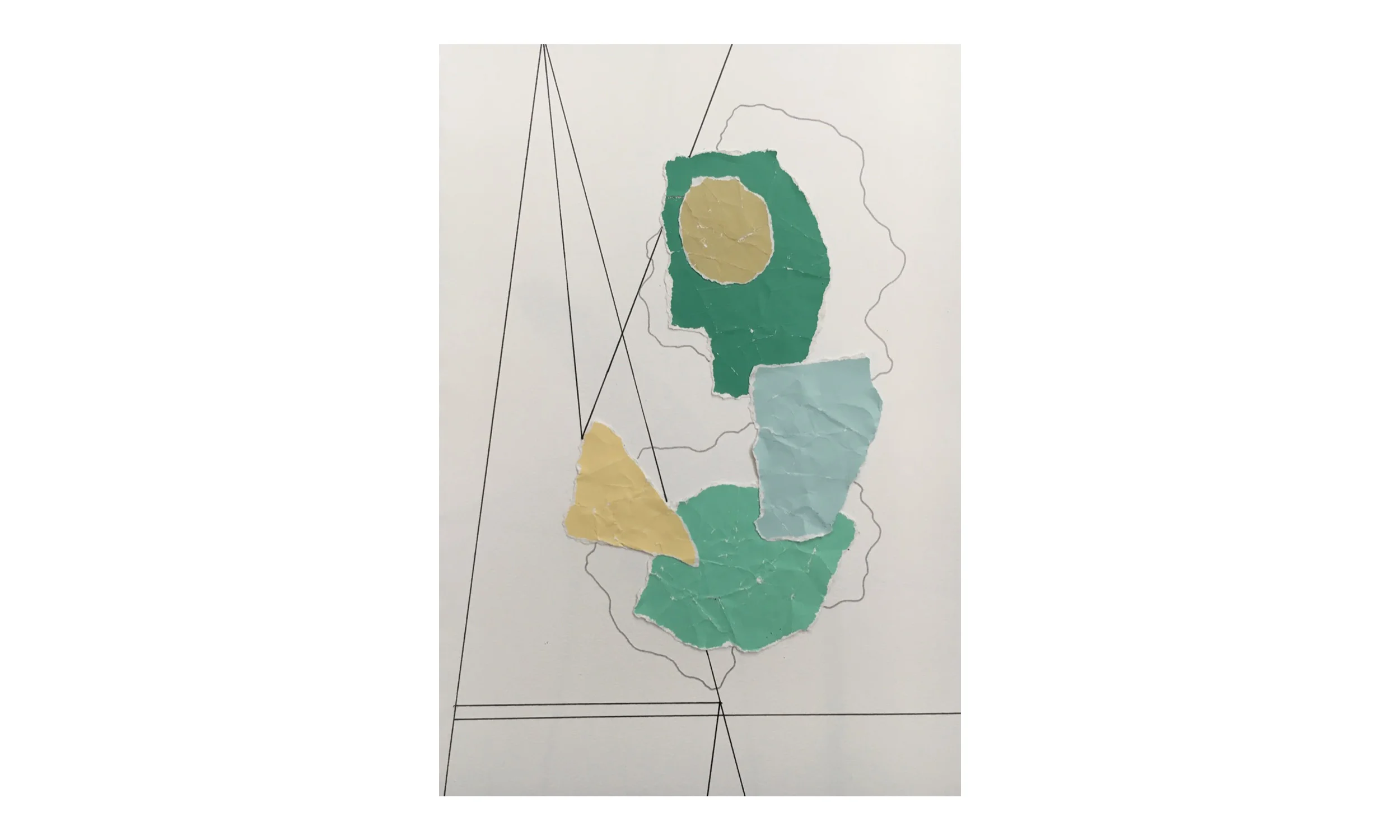 Imaginary Maps 5 , paint chips on paper, pen, pencil, 9 x 12 inches, unframed, $200 Contact us for purchase