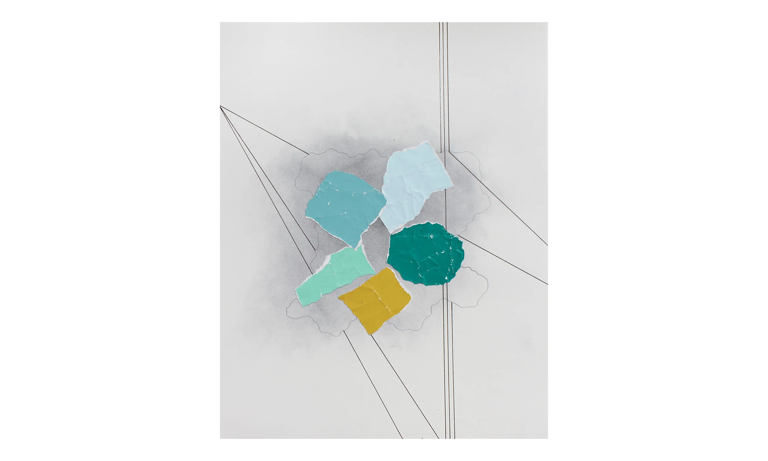 Imaginary Maps 14 , paint chips on paper, pen, pencil, powdered graphite, 11 x 14 inches, unframed, $200 Contact us for purchase