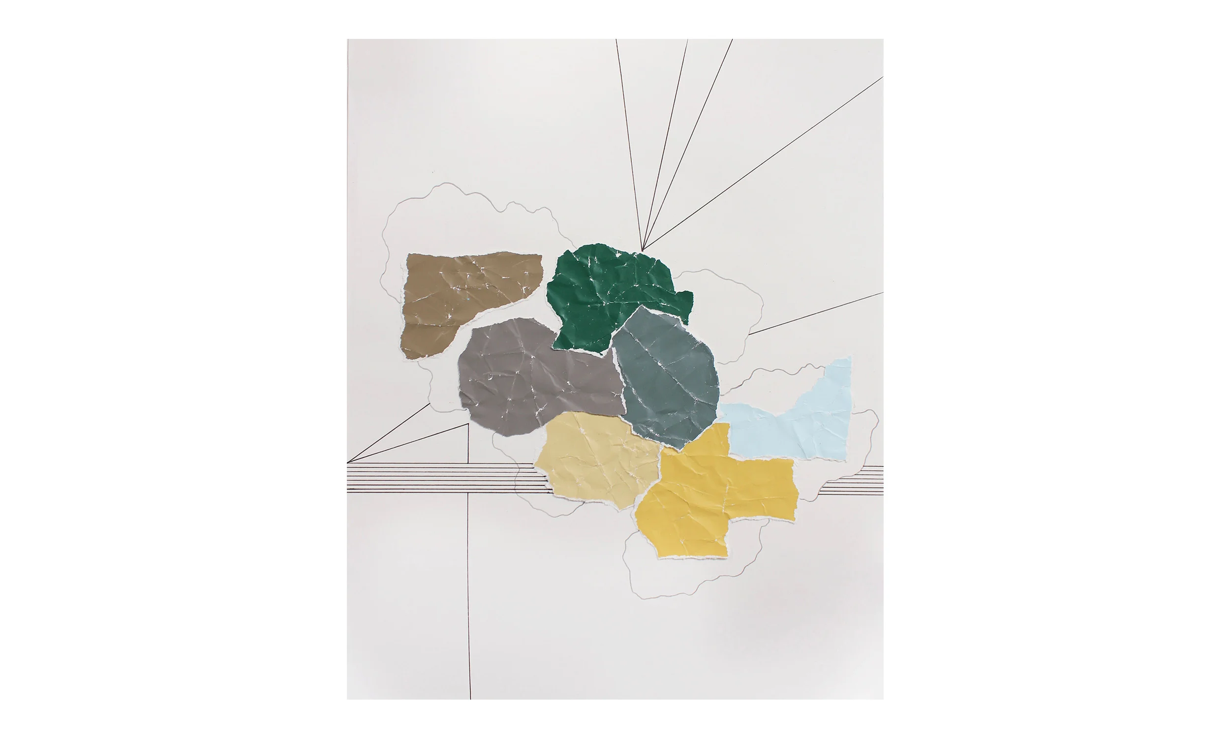 Imaginary Maps 12 , paint chips on paper, pen, pencil, powdered graphite, 11 x 14 inches, unframed, $200 Contact us for purchase