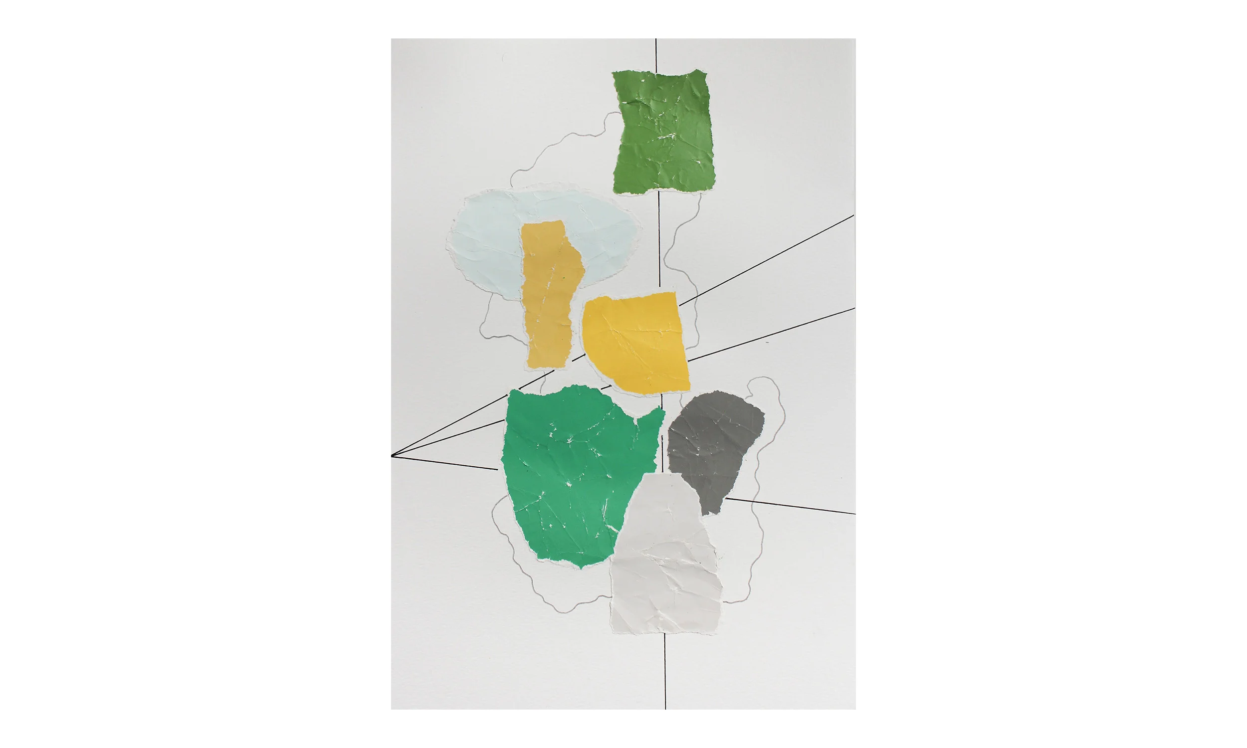 Imaginary Maps 9 , paint chips on paper, pen, pencil, 9 x 12 inches, unframed, $200 Contact us for purchase