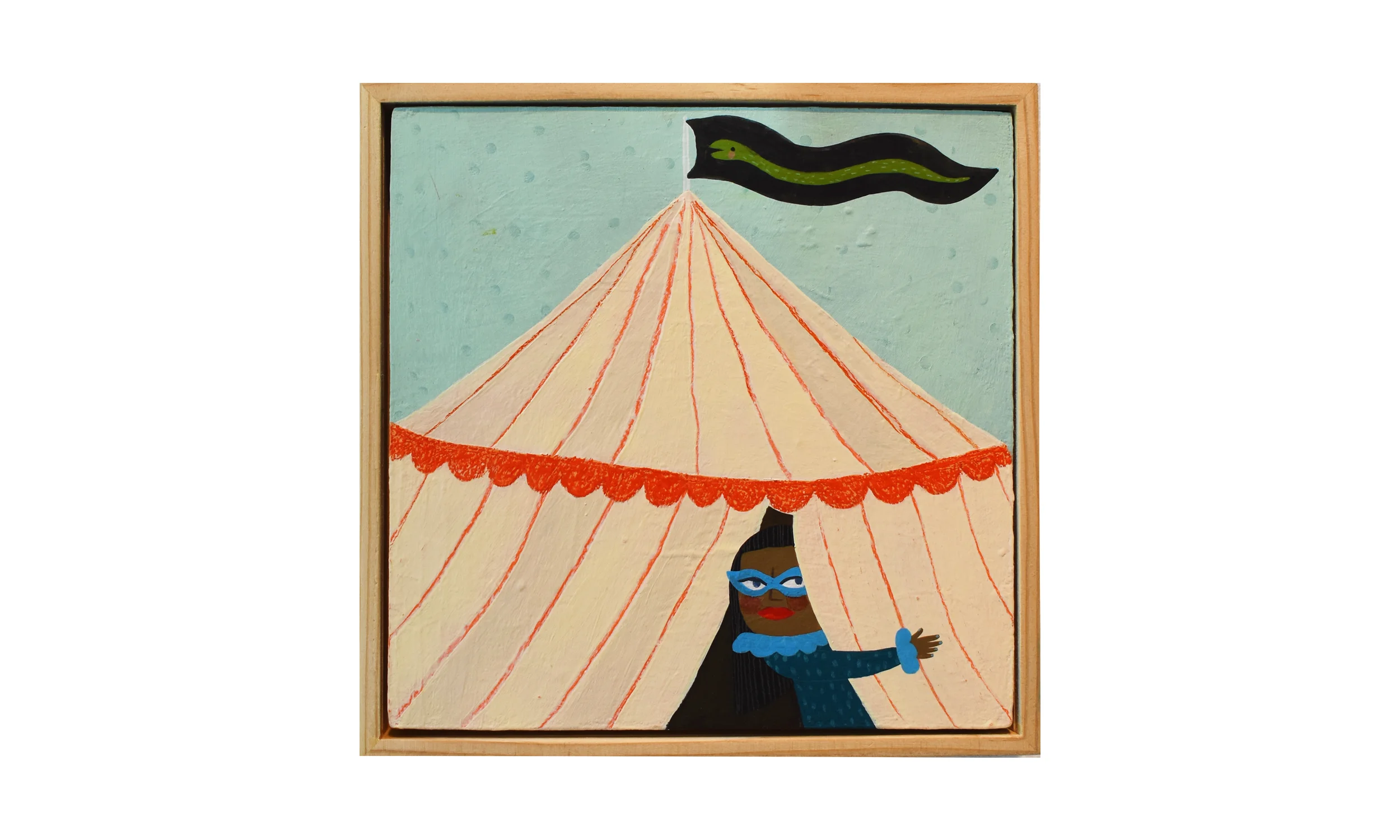 The Mysterious Tent , mixed media on wood panel, 8 x 8 inches, SOLD