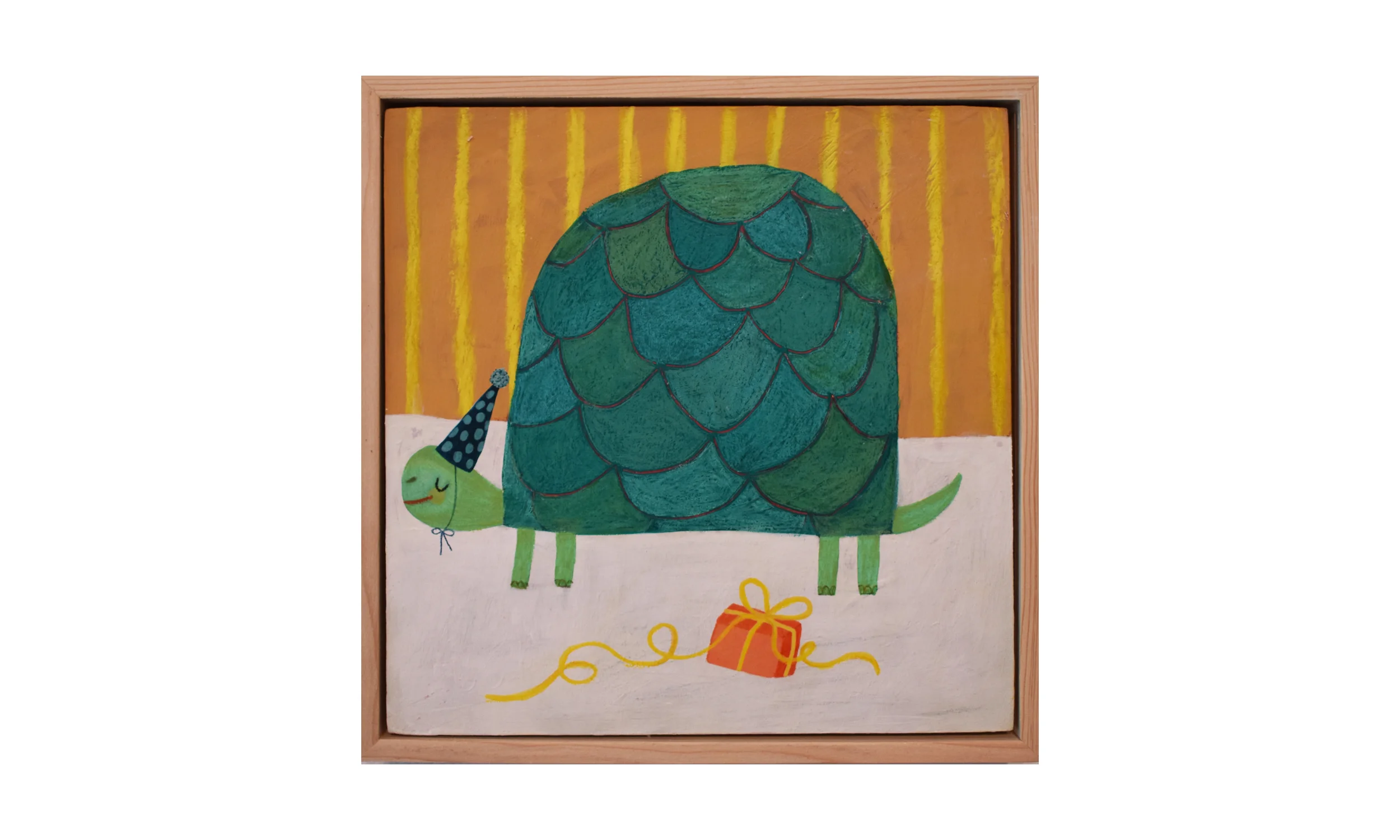 Turtle Birthdays Forever, mixed media on wood panel, 8 x 8 inches, SOLD