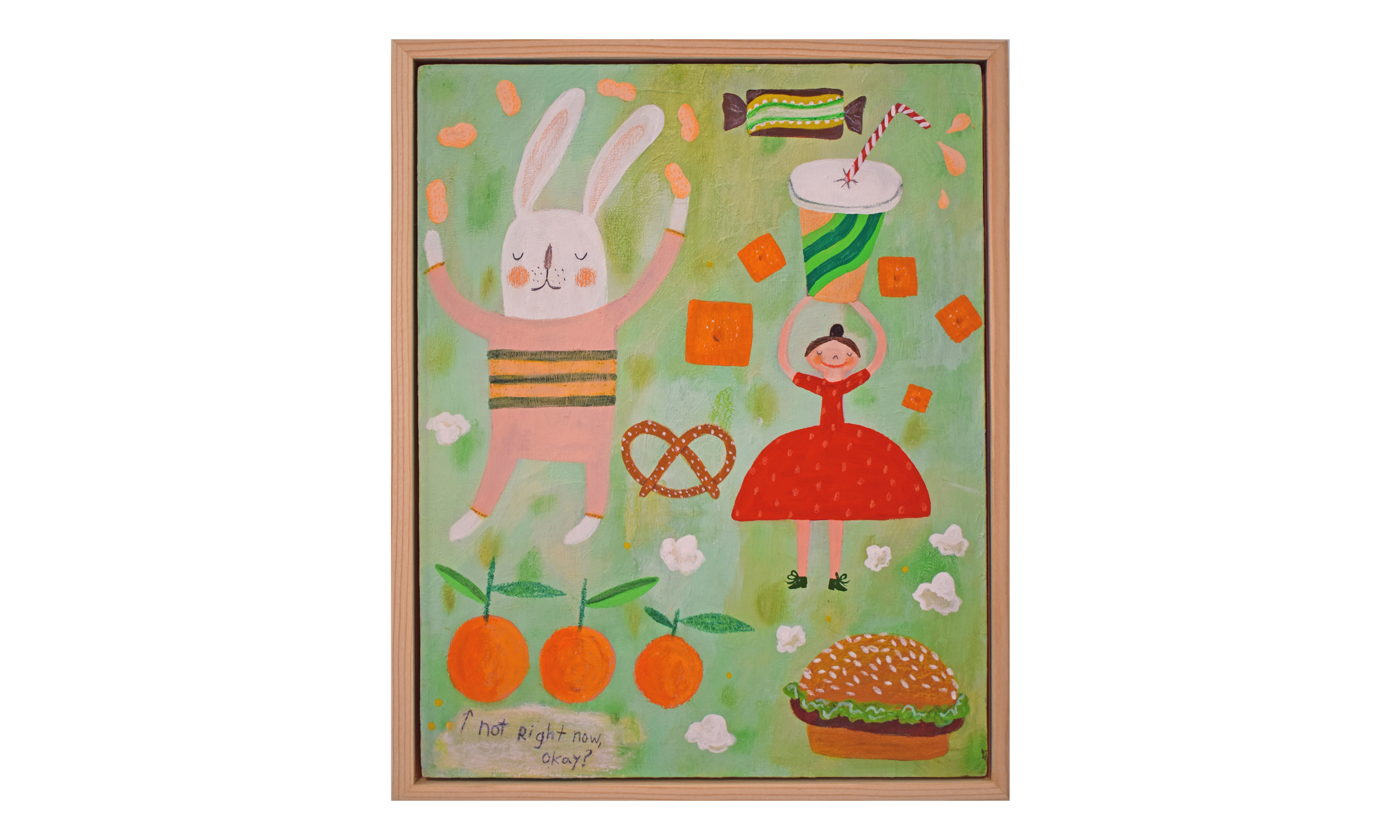 Snack Fantasy , mixed media on wood panel, 8 x 10 inches, SOLD Contact us for purchase