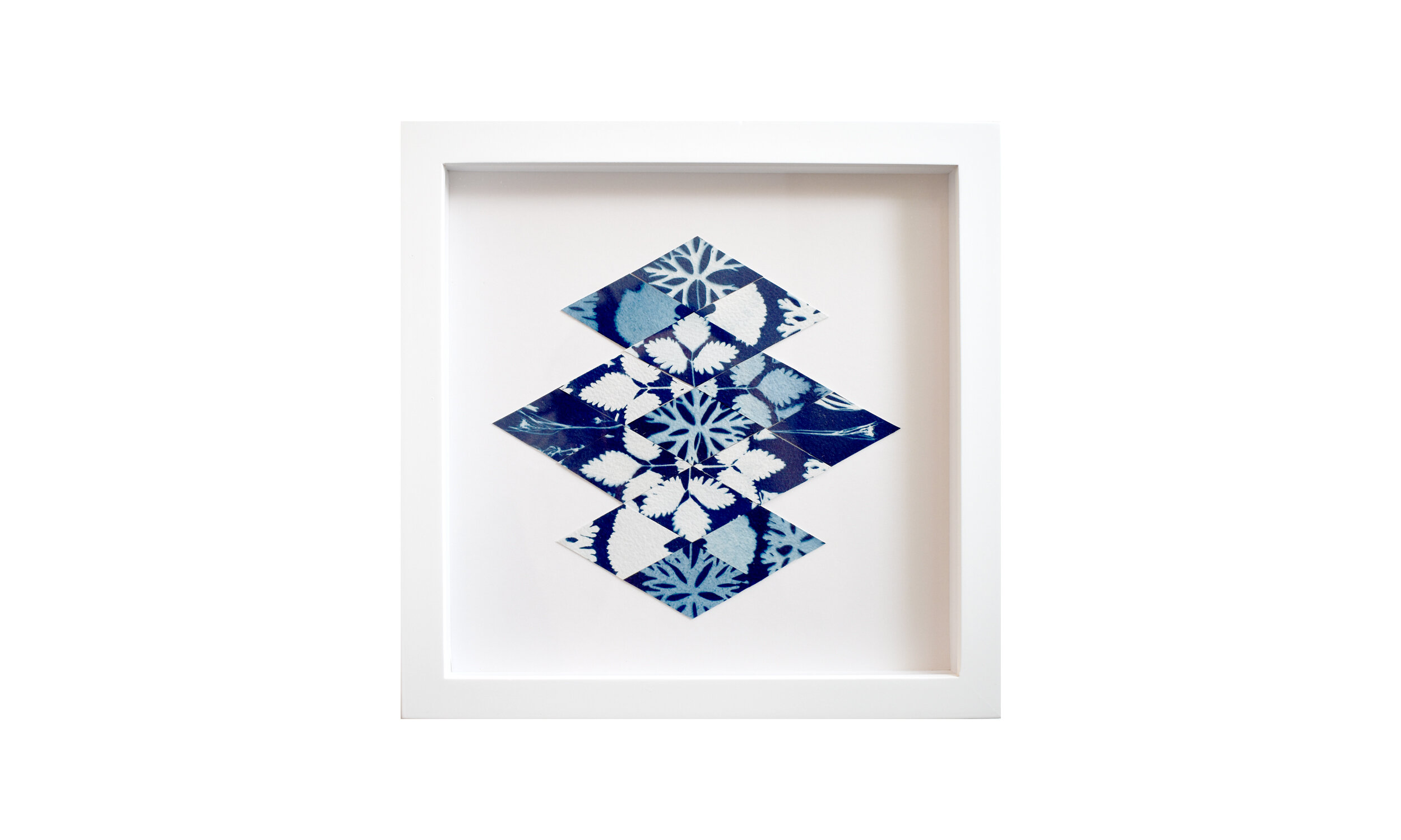 Reflection, cyanotype print collage, 13.25” x 13.25”, framed $ 850 Contact us for purchase