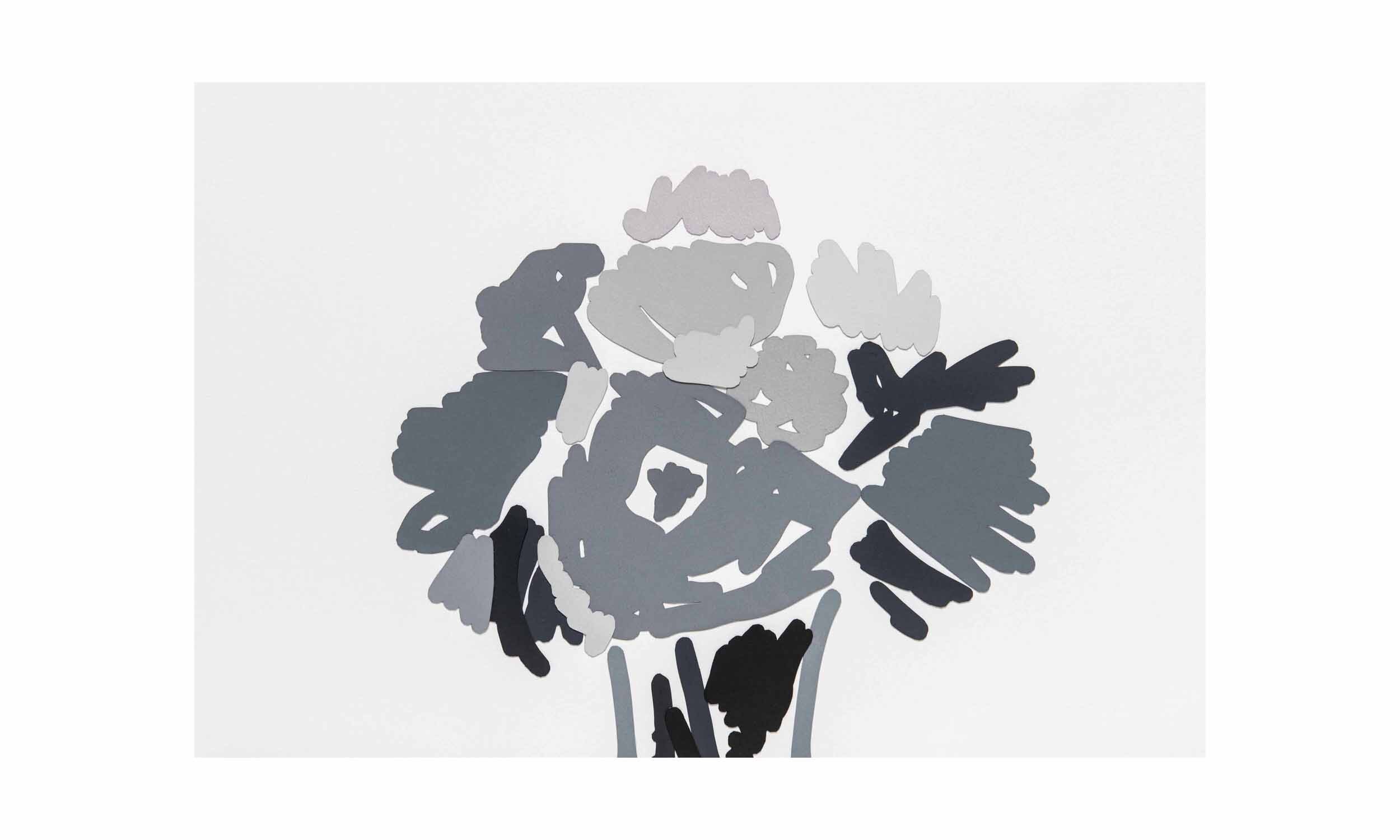 Small Bouquet; Recalling Manet ,cout-out, collaged monotype on paper, 12 x 18 inches, unframed, $1,400 Contact us for purchase