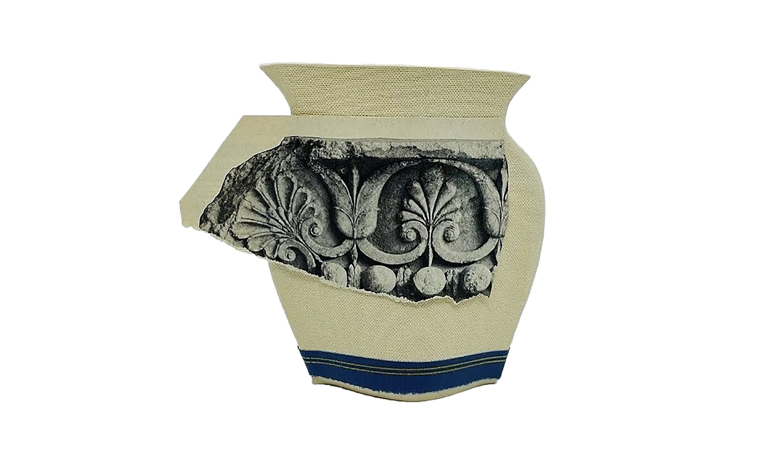 Ornate Vase, 2022, paper, book cover fabric on fired stoneware, $300 (Copy)