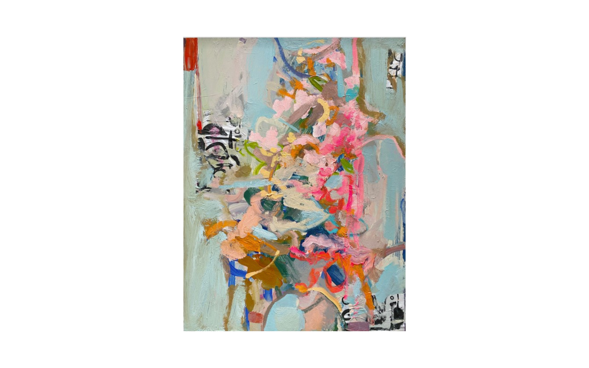  Carol Barber,  Balanced Descension II  (2022), 18 x 24”, acrylic and rice paper on panel, $900 
