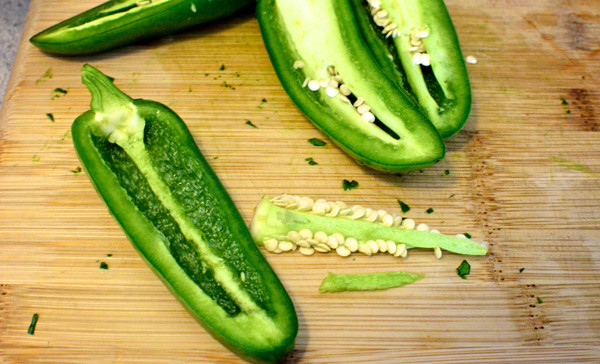 Tip: Definitely don’t touch your face while doing this. The seeds & membrane is where all the heat in the peppers are.