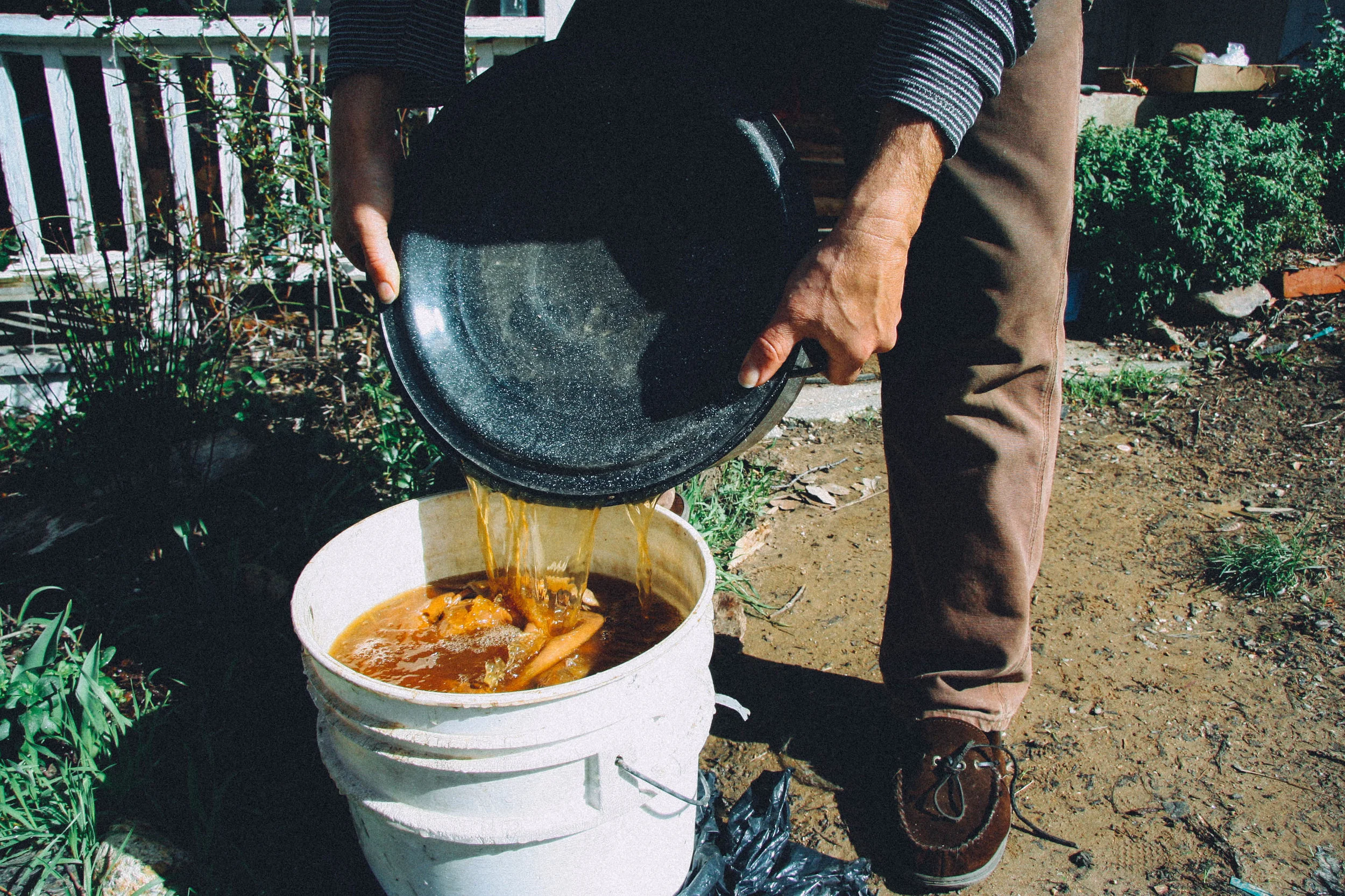 A 5 gallon bucket for 2 deer hides is not ideal because it makes it so that the hides have less room to move and be tanned evenly. If they are tanned for a longer time and moved and skudded often, it can still work out okay.