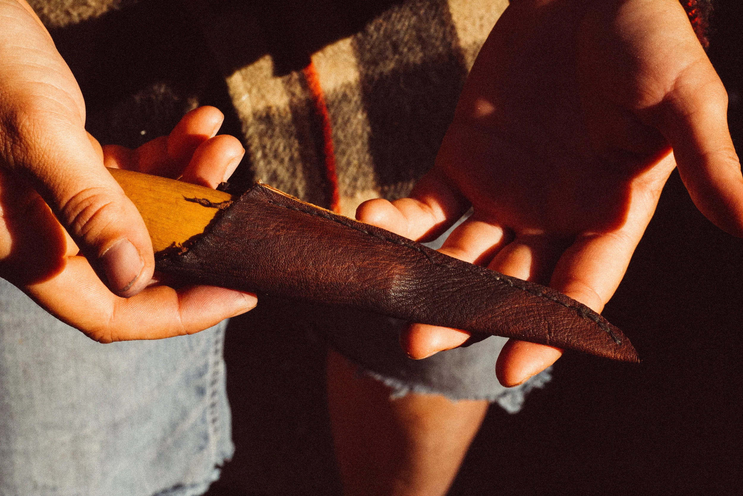 knife sheath made from our collective bark-tan