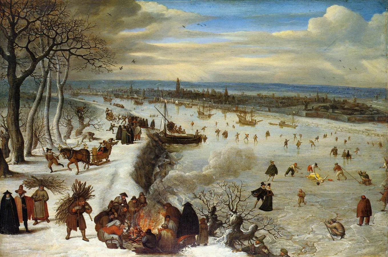 Vista d’Anvers amb l’Escalda glaçat (1590), de Lucas van Valckenborch