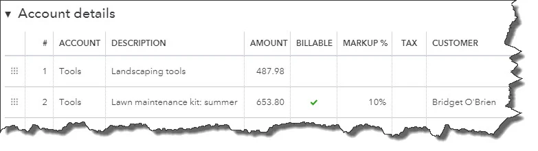 This is the portion of the Expense screen where you'll enter the actual details of your purchase