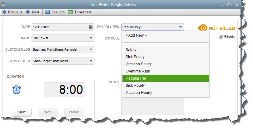 Single-activity work tickets for employee hours are especially useful if you need to set a timer.