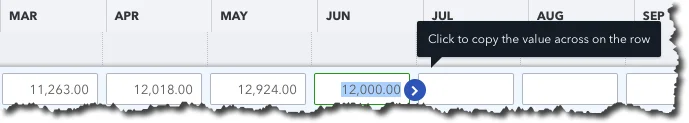 QuickBooks Online can save you some time as you enter data in your budget grid fields.