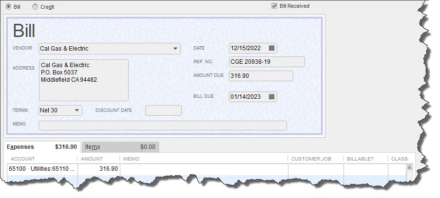 Before you can pay a bill in QuickBooks, you need to create a record for it.