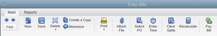 The toolbar from the Enter Bills window