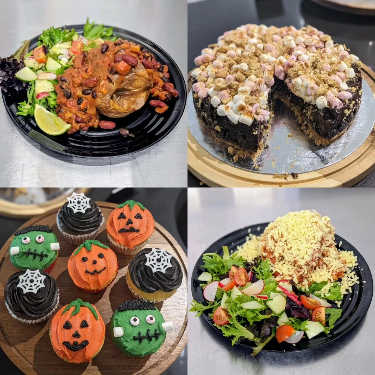 Warming jacket potatoes for this stormy spell, plus half term treats - spooky cupcakes and smores brownie! The vineyard cafe is open Tuesday to Sunday for coffees, cakes, lunches, informal wine tastings and shopping local produce.

Plus Halloween Aft