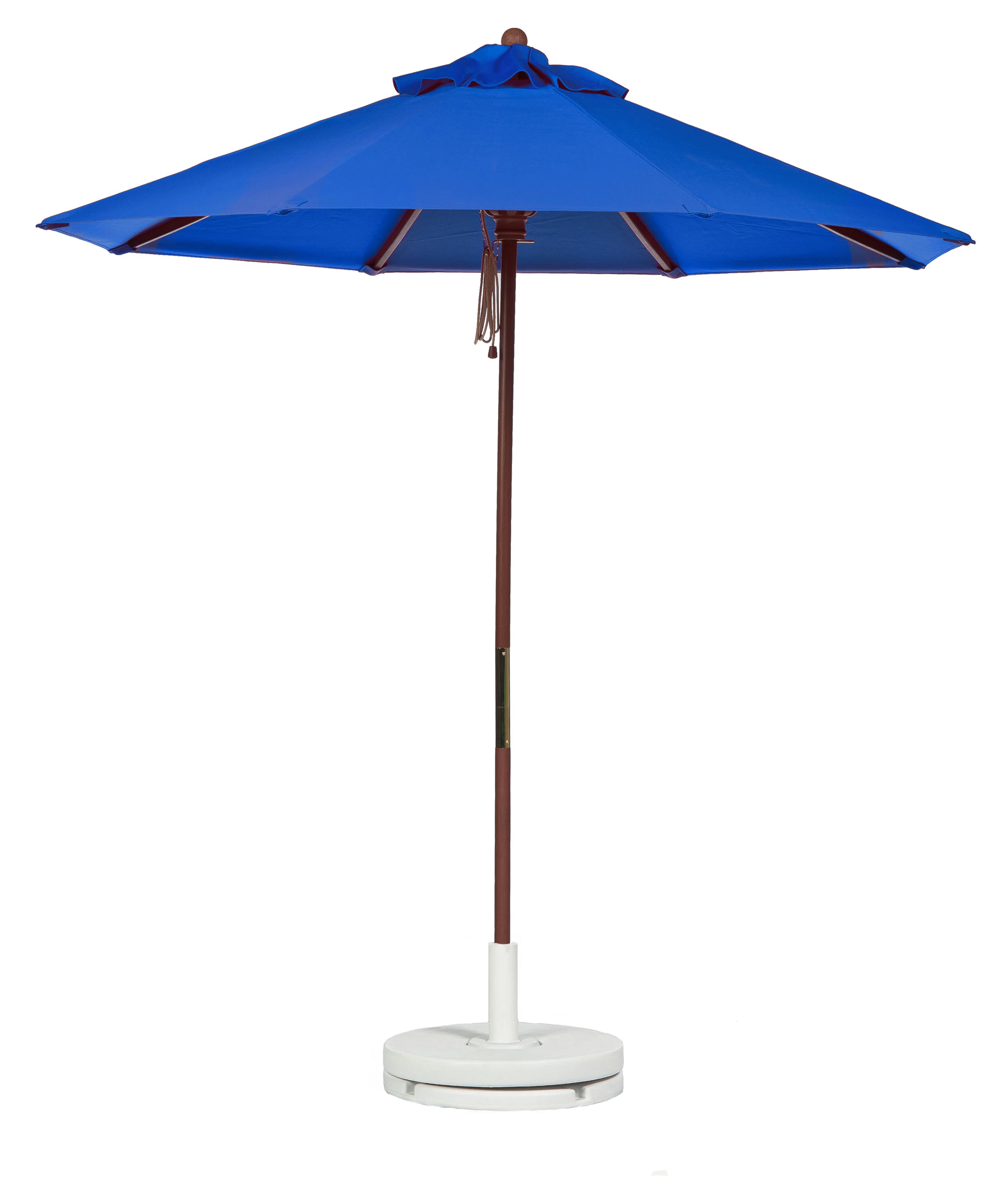 market patios blue awning with plastic black pole and base
