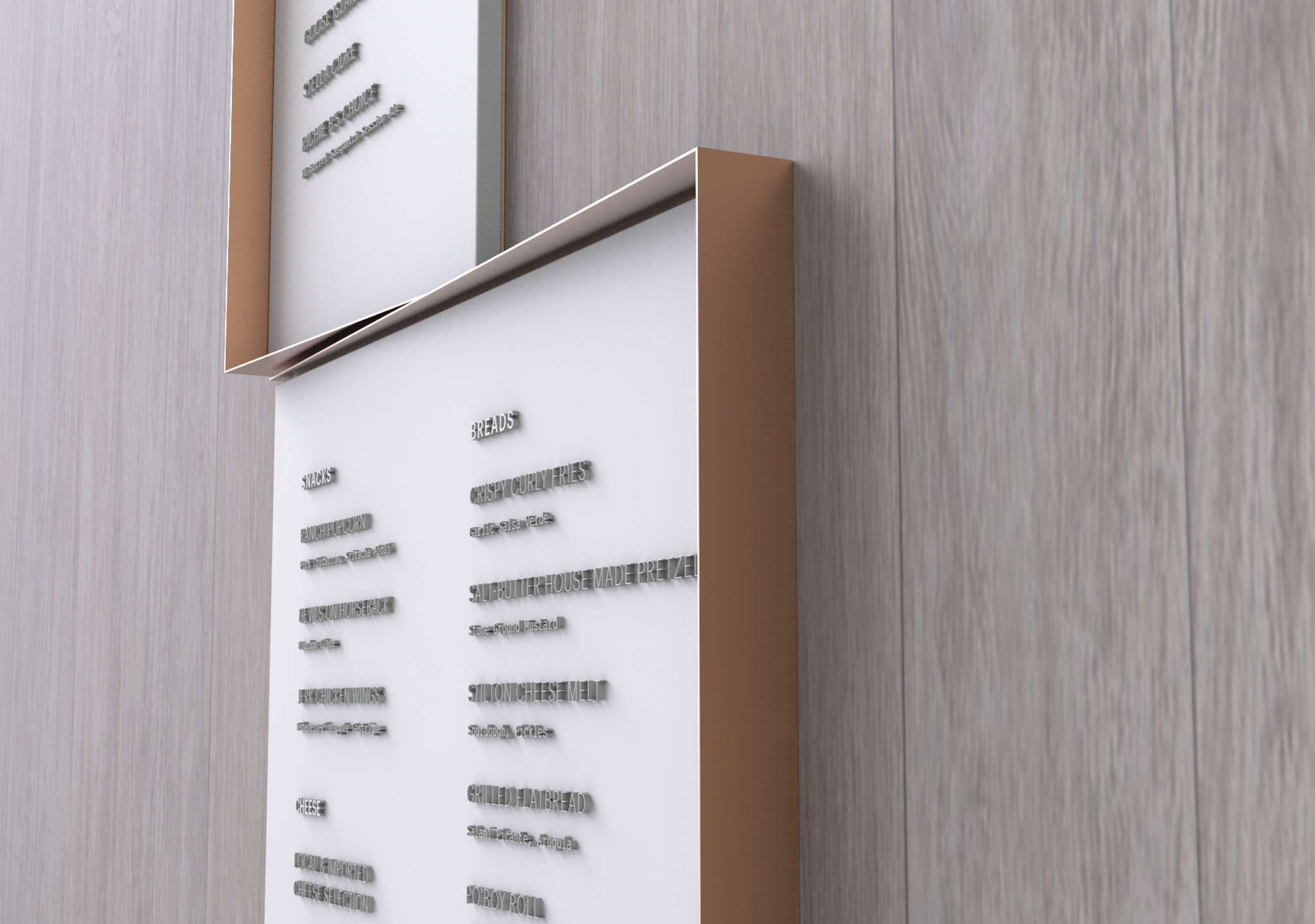 Milled draught hall menus designed as a heads-up read, considering social interaction.