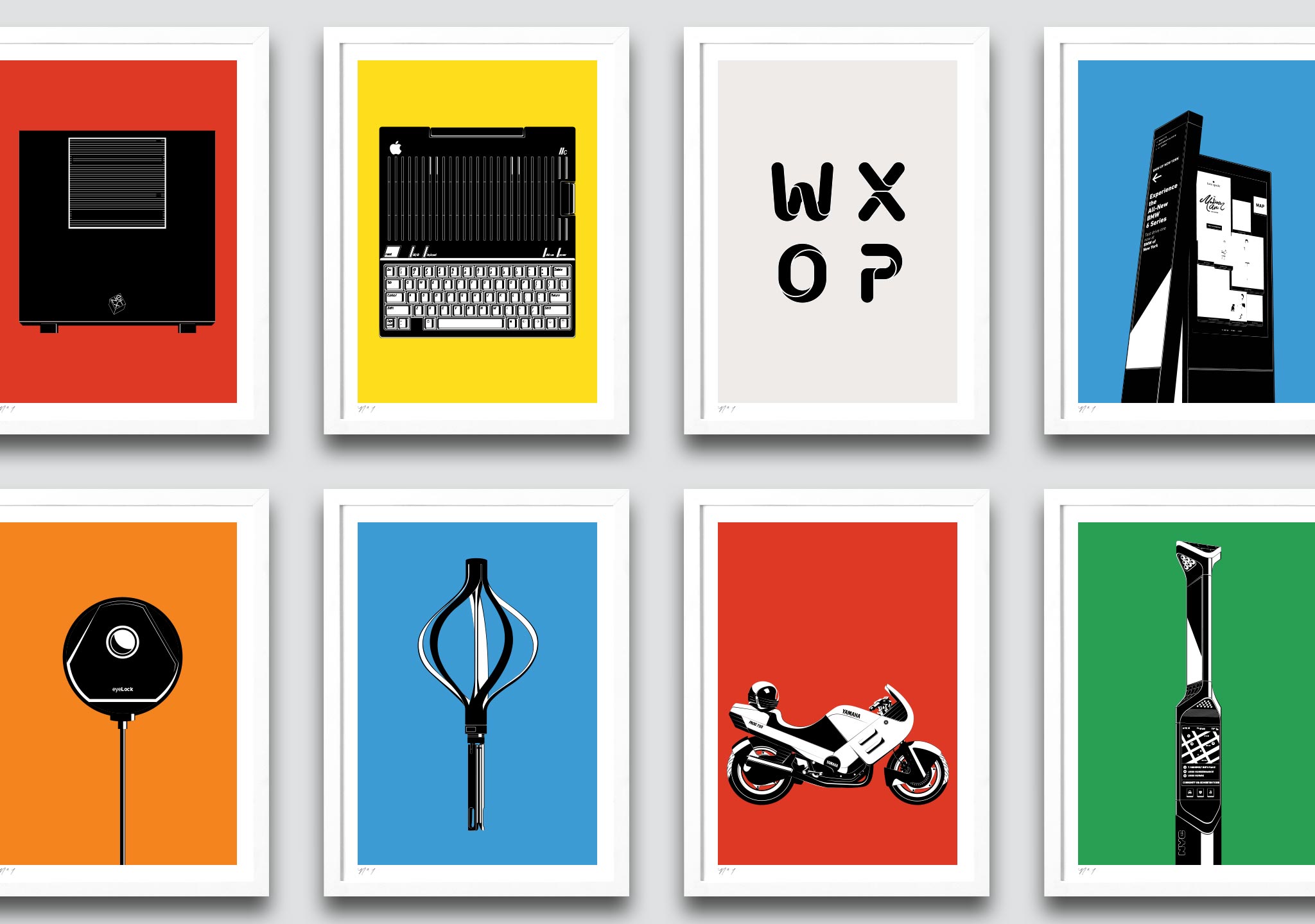 Iconic frog products, illustrated as limited edition prints and displayed across studios.