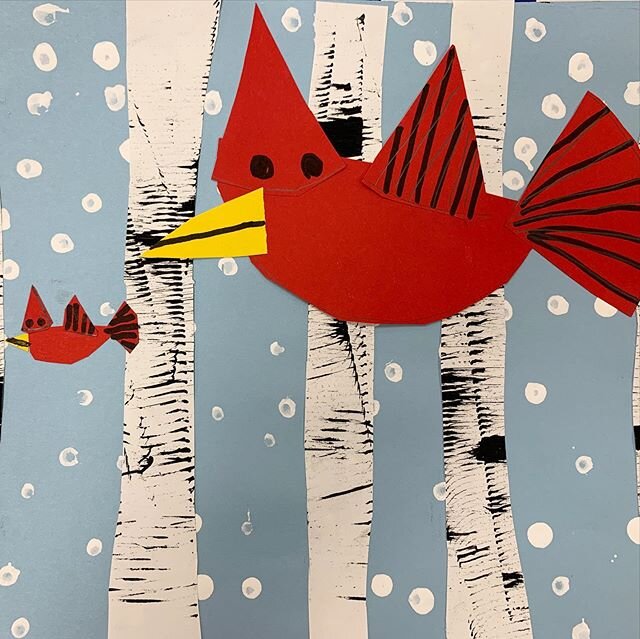 birch trees were such a hit in 2nd grade, we just had to do them in 1st too! and we learned about the artist charley harper and added cardinals 
#elementaryart #1stgradeart #birchtrees #collage