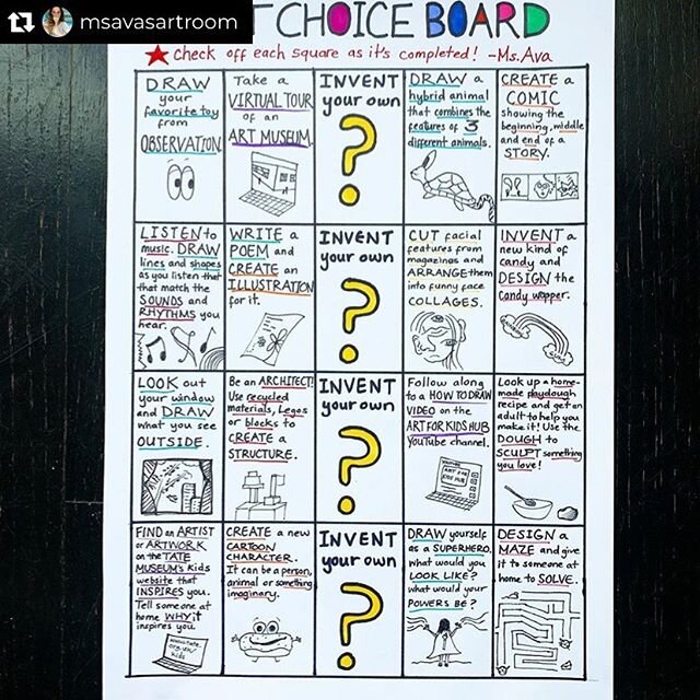Here&rsquo;s an awesome Choose Your Own Adventure with lots of great ideas! I would love to see what you&rsquo;re working on and showcase your work here. Please tag @artathappyhollow or email hannah_brady@wayland.k12.ma.us. 
Repost from @msavasartroo