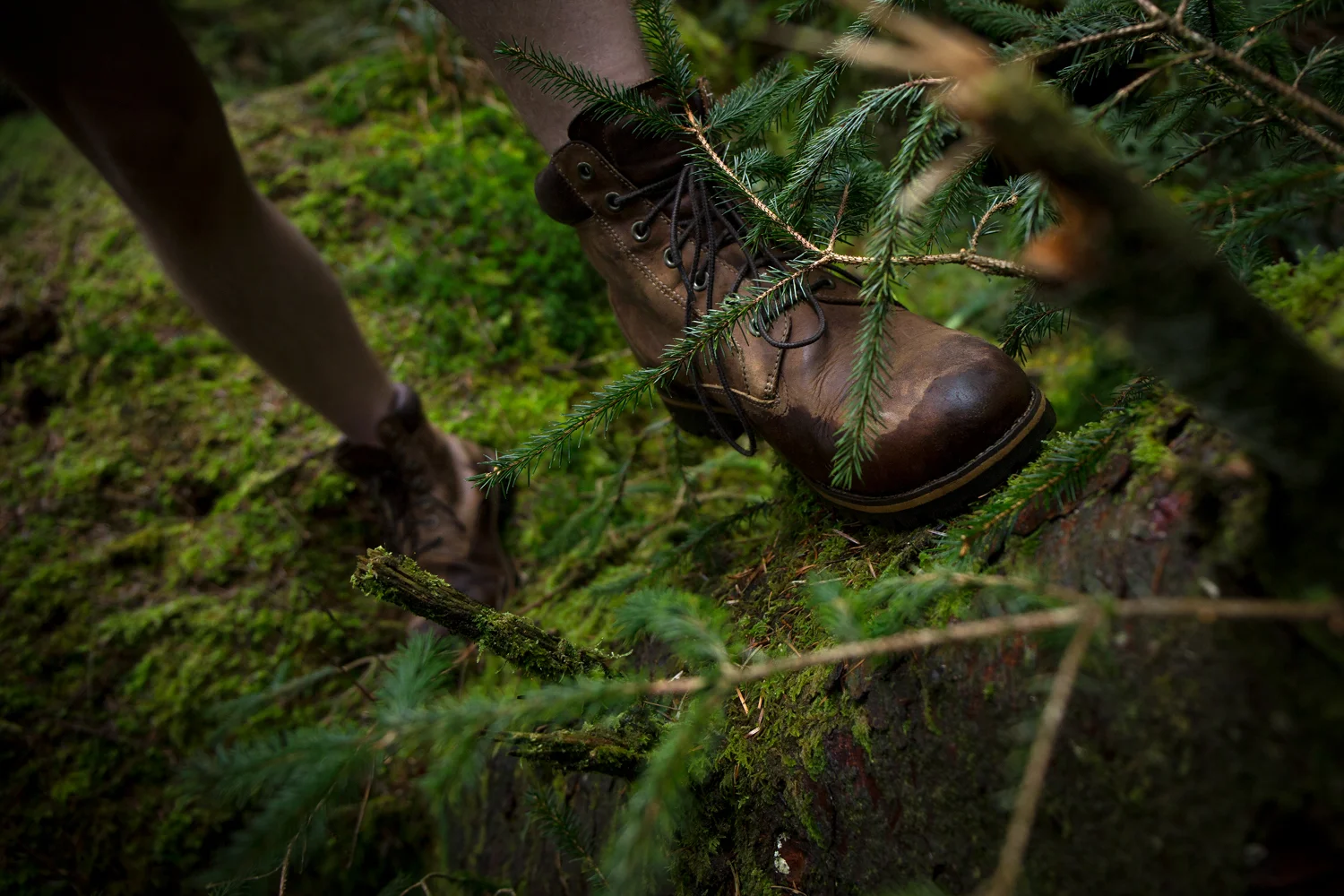 Mens fashion shoot, Boots on tree
