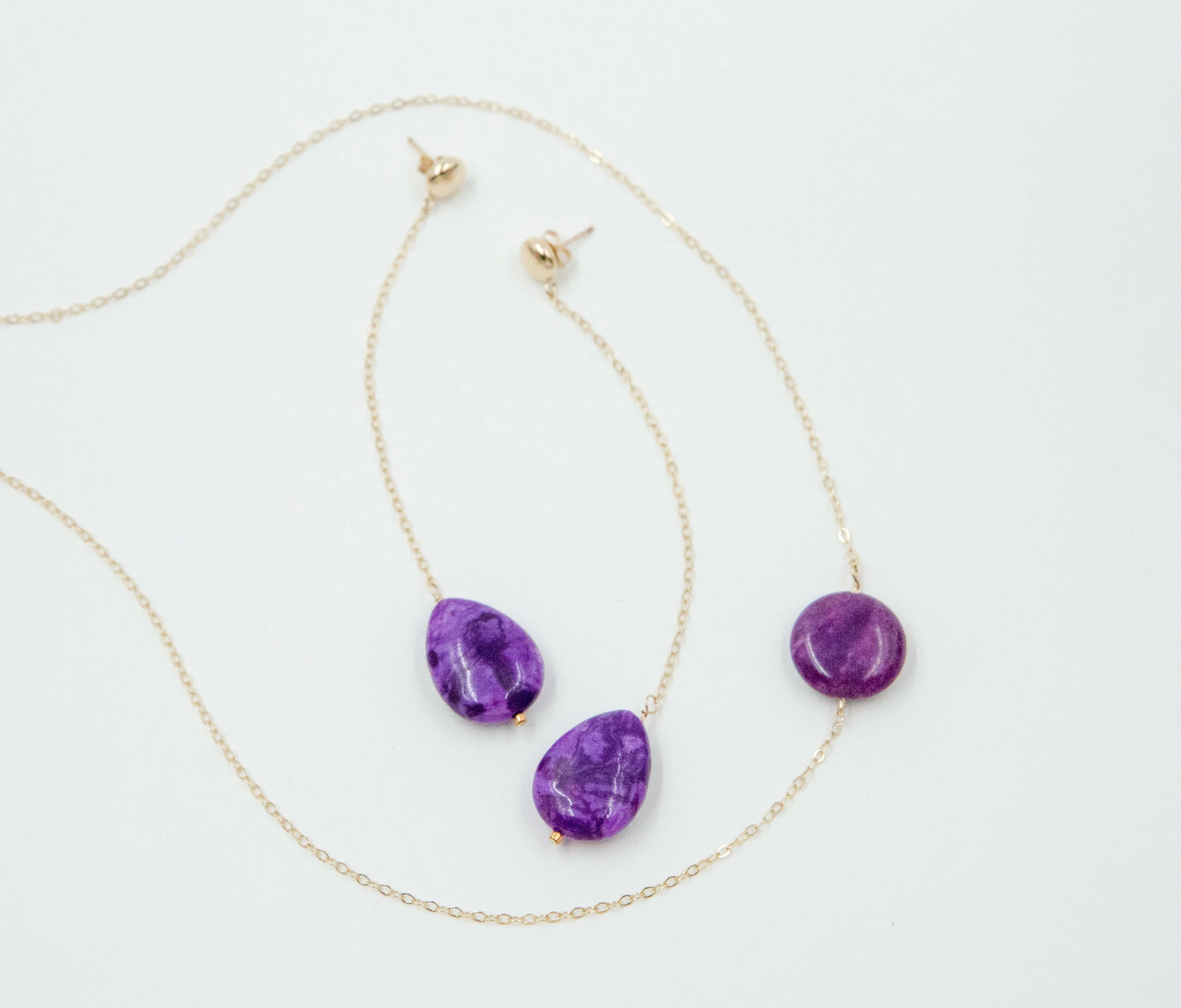 Purple Stone Necklace and Earring Set