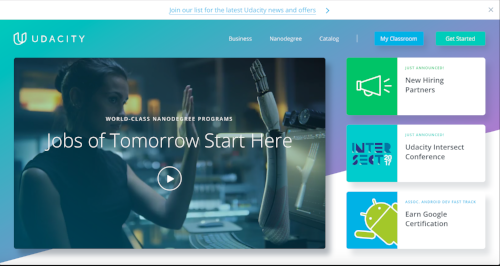 The Udacity home page 