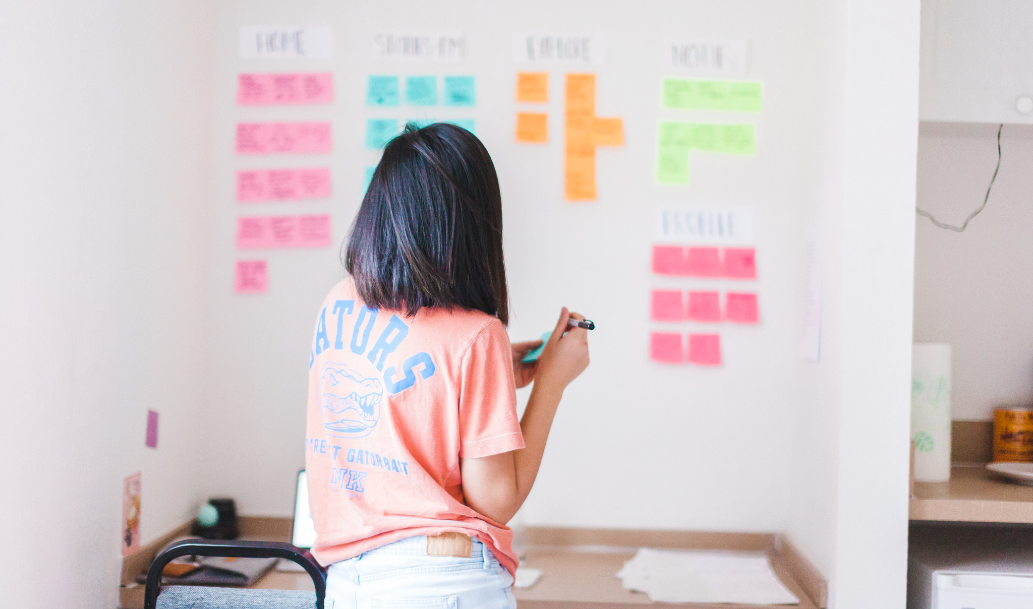  Me, attempting to make sense of all the datas from the research with post-it notes and my gator shirt. 