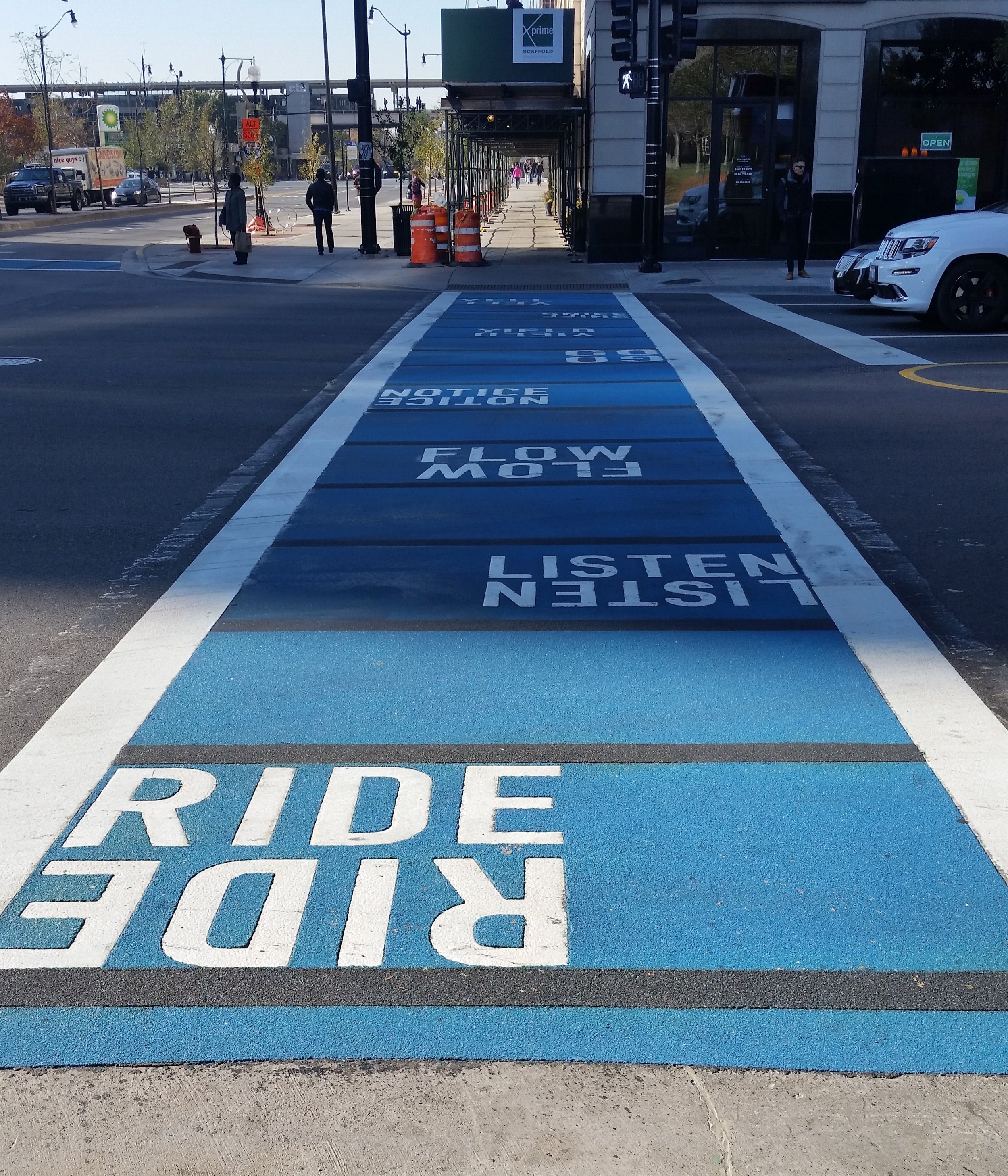 Blue crosswalk in Chicago IL