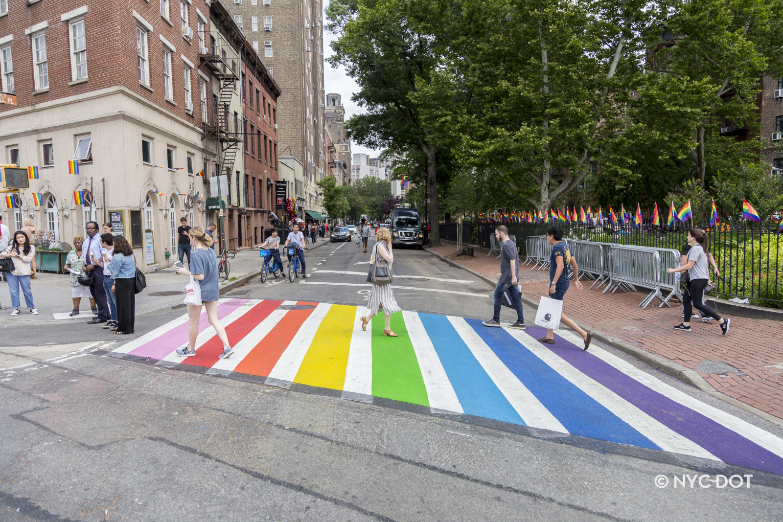 rainbow crosswalk made from glass aggregate