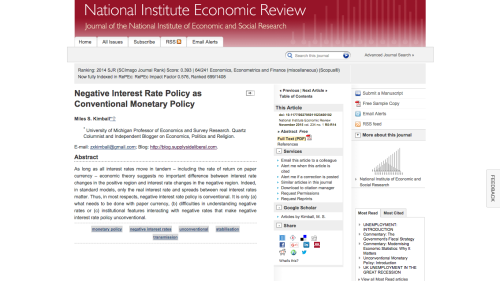Links to pdf of “Negative Interest Rate Policy as Conventional Monetary Policy” and to the abstract page on the National Institute Economic Review website . Thanks to the National Institute Economic Review for permission to post the full text of the paper here.