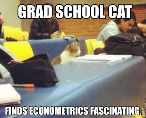 Grad School Cat Finds Econometrics Fascinating This cat looks like a great student to me. This reblogged post from econlolcats (by MichaelH) is a harbinger of my upcoming Quartz column defending Clay Christensen. I will post a link as soon as I see it up.