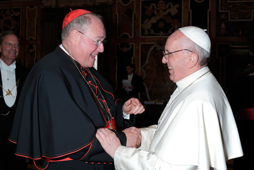 Cardinal Timothy Dolan with Pope Francis. Image from a book review for Life Lessons from Life with My Brother, Timothy Cardinal Dolan in the Catholic Sun