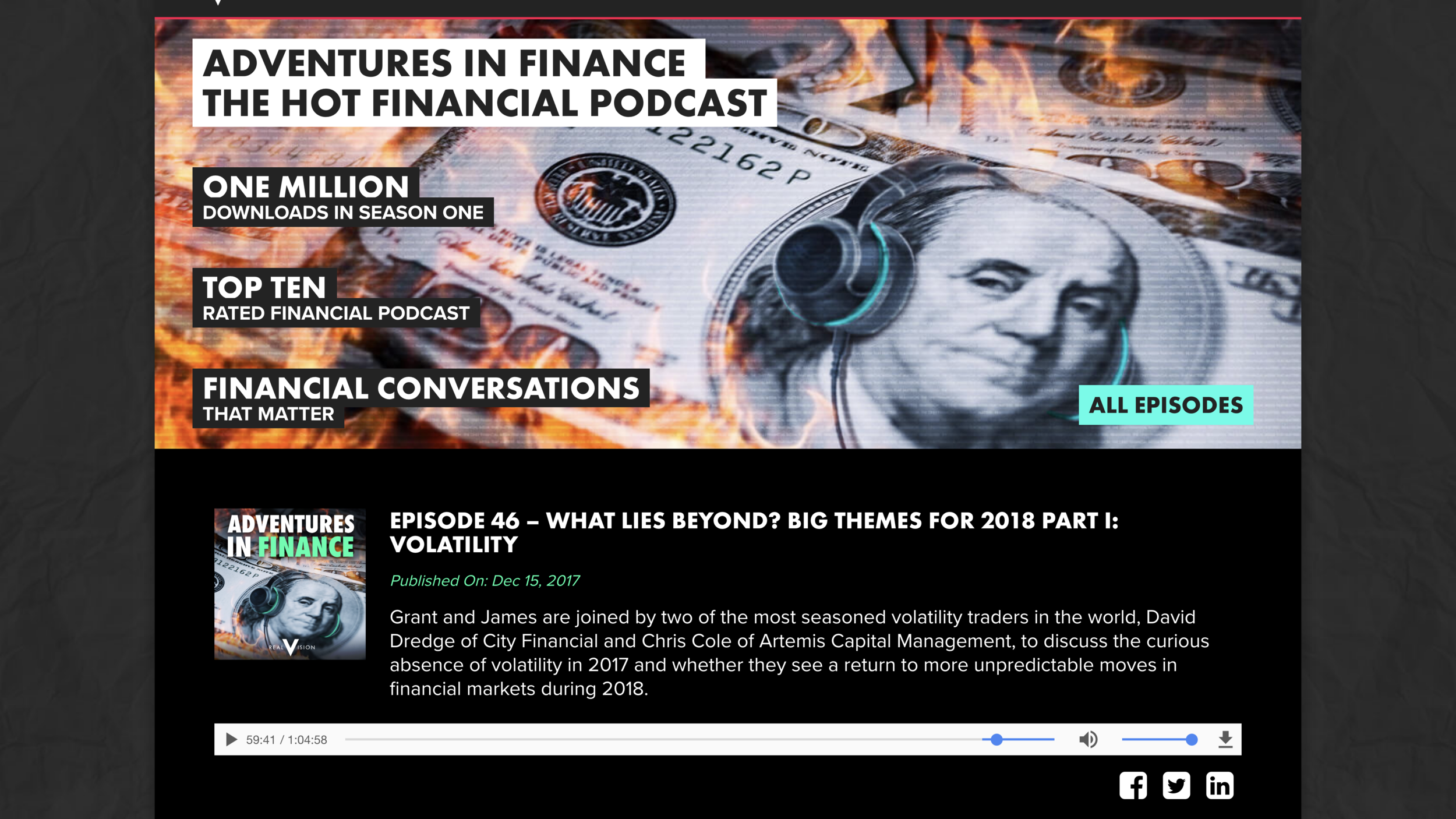 For the unedited audio version of Miles's recipe for success, go to the webpage linked here & start at the 59:41 mark as shown Thanks to all the folks at Adventures in Finance for making this happen