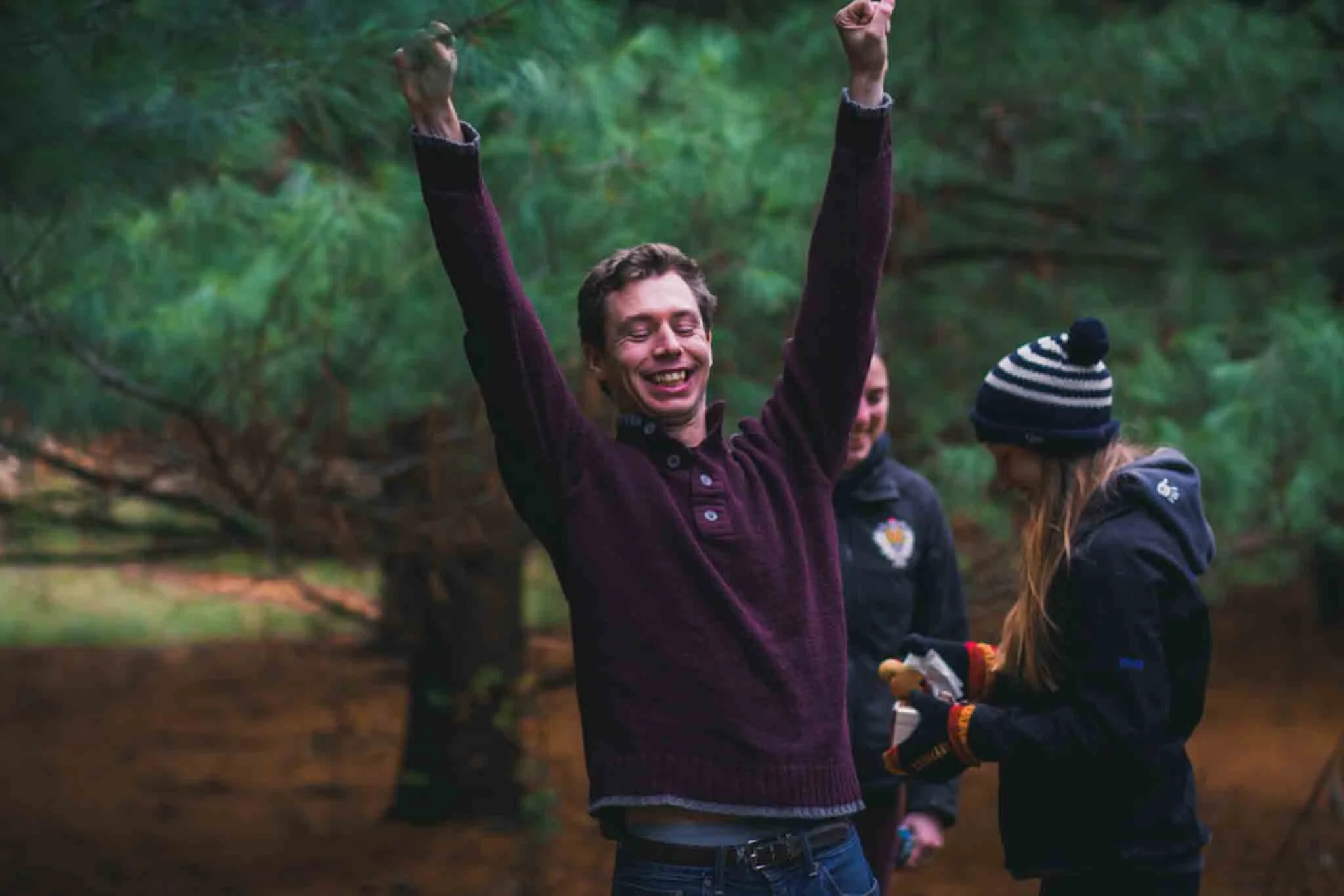 Groom celebrating after surprise proposal in Guelph, Cambridge and Kitchener area.