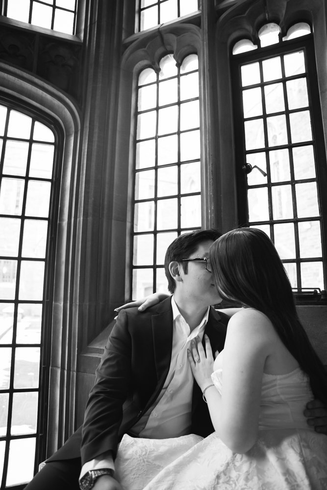 Black and White Pre-Wedding Photos at Hart House, University of Toronto