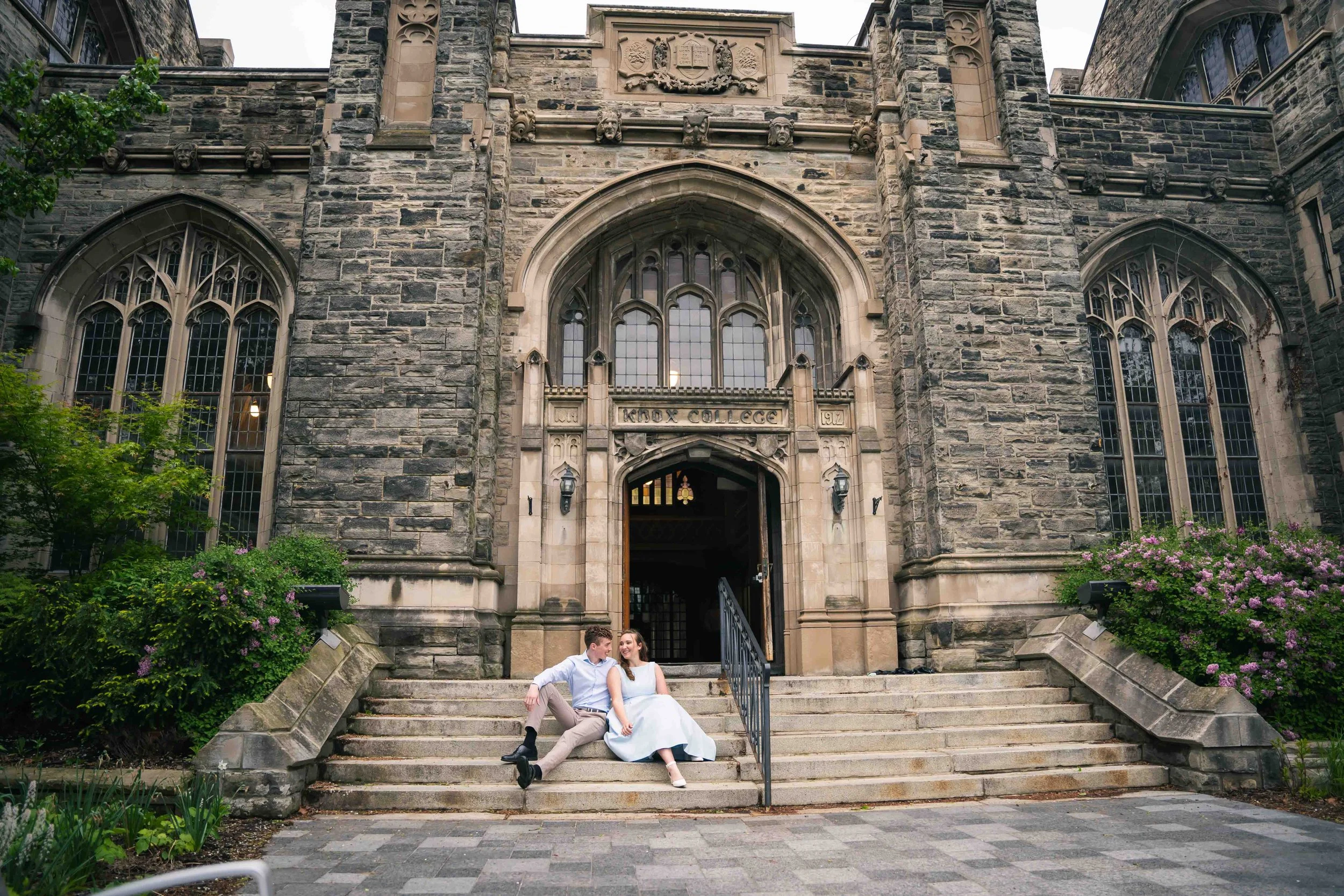 Engagement photography at a historic building in guelph kitchener and cambridge area.