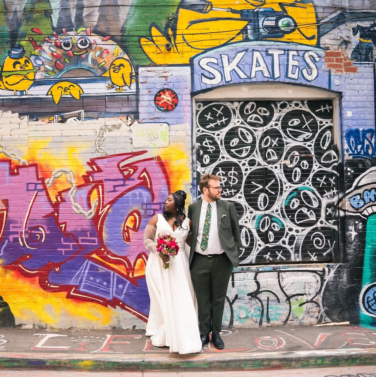 Graffiti alley, Queen St W, Toronto #wedding #weddingphoto #graffiti #toronto