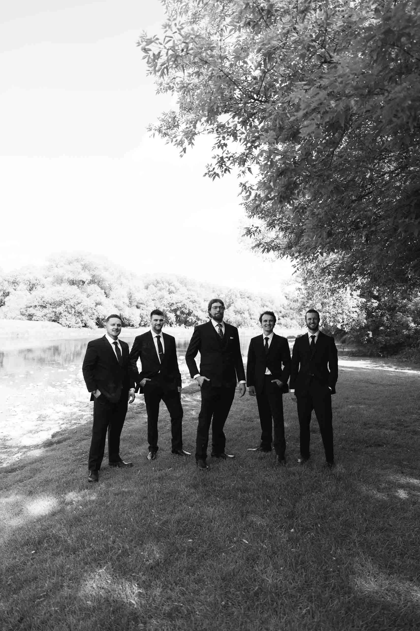 Wedding party portraits near Hauser Hall